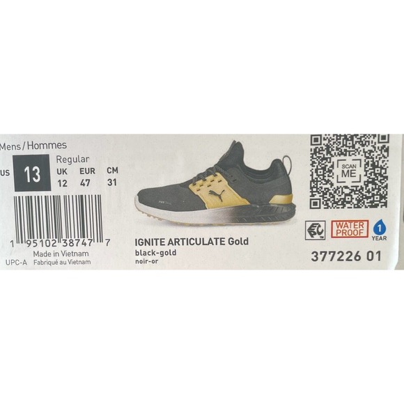 Puma Ignite Articulate Gold Golf Shoes 377226 01 RARE Mens Size 13 NO BOX LID